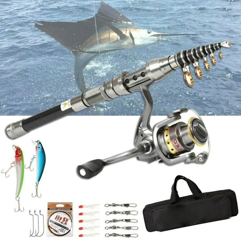 Telescopic Fishing Rod Kit with Spinning Reel and Tackle Bag, 5.9ft Carbon Fiber