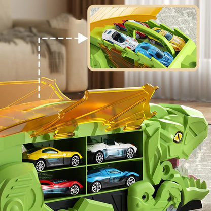 Transforming Dinosaur Truck with Dual Racing Tracks and Car Storage