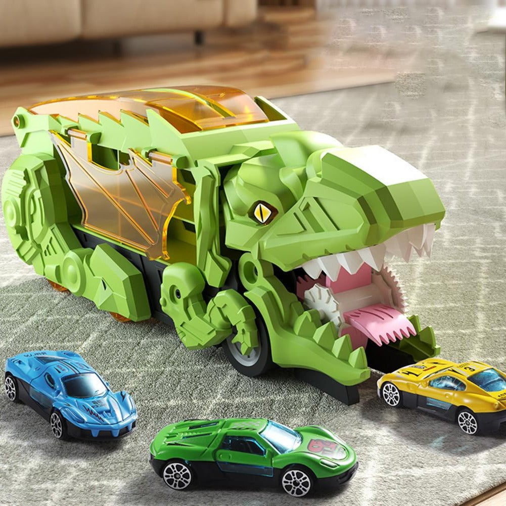 Transforming Dinosaur Truck with Dual Racing Tracks and Car Storage