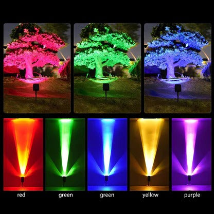 Outdoor Solar Spotlight with Adjustable Zoom Lens and RGB Color Modes