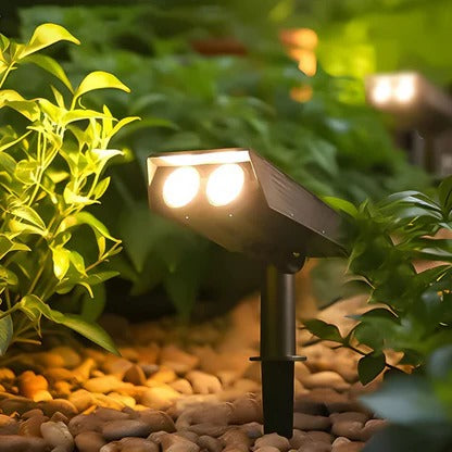 Outdoor Solar Spotlight with Adjustable Zoom Lens and RGB Color Modes