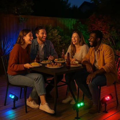 Outdoor Solar Spotlight with Adjustable Zoom Lens and RGB Color Modes