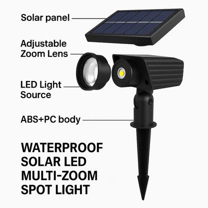 Outdoor Solar Spotlight with Adjustable Zoom Lens and RGB Color Modes