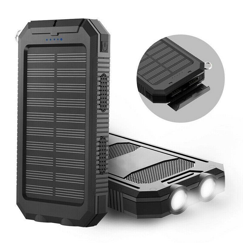 Portable Solar Power Bank with Dual Output Charging and LED Flashlights, Waterproof