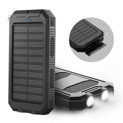 Portable Solar Power Bank with Dual Output Charging and LED Flashlights, Waterproof
