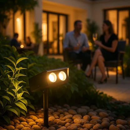 Outdoor Solar Spotlight with Adjustable Zoom Lens and RGB Color Modes