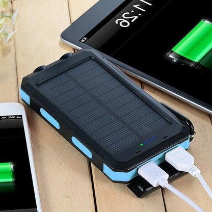 Portable Solar Power Bank with Dual Output Charging and LED Flashlights, Waterproof