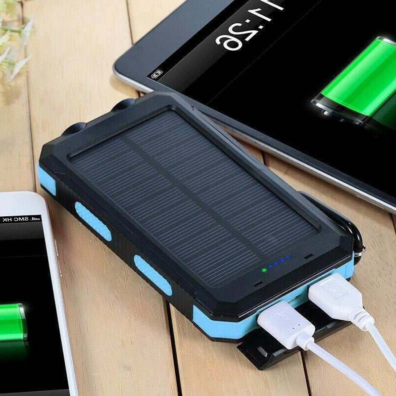 Solar Power Bank with Dual USB Charging Ports and Built-In LED Flashlights, IP44 Waterproof