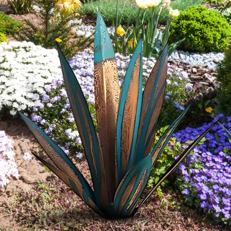 Metal Agave Plant with Rust Finish and Weather Resistant Coating