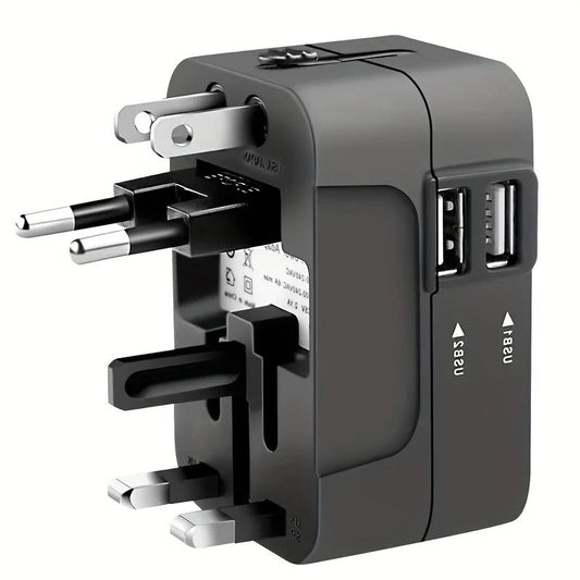 Universal Travel Adapter with Dual USB Ports, 110V-220V Compatible
