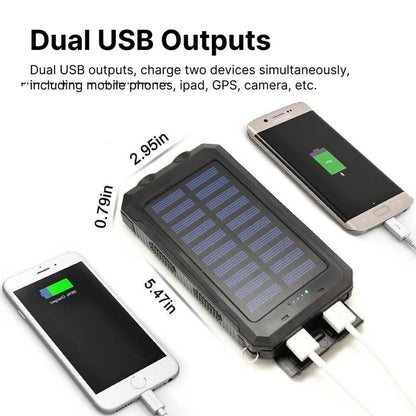 Portable Solar Power Bank with Dual Output Charging and LED Flashlights, Waterproof