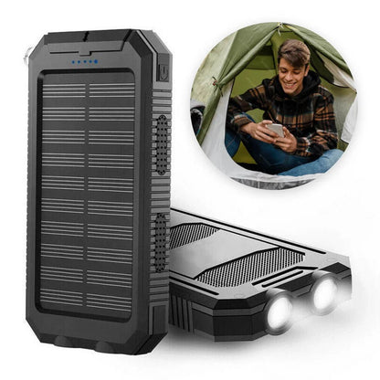 Portable Solar Power Bank with Dual Output Charging and LED Flashlights, Waterproof