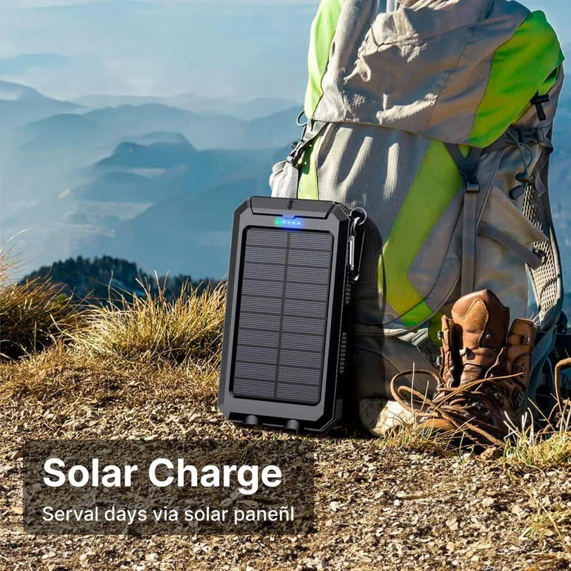 Portable Solar Power Bank with Dual Output Charging and LED Flashlights, Waterproof