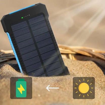 Solar Power Bank with Dual USB Charging Ports and Built-In LED Flashlights, IP44 Waterproof