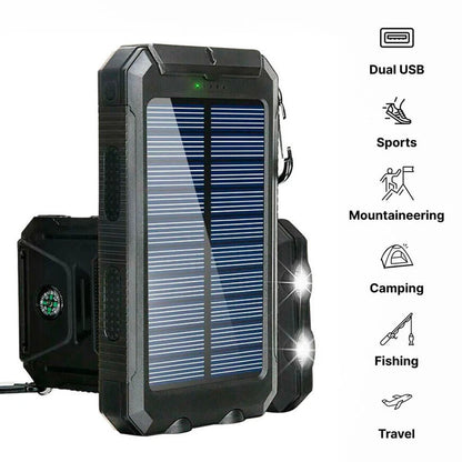 Portable Solar Power Bank with Dual Output Charging and LED Flashlights, Waterproof