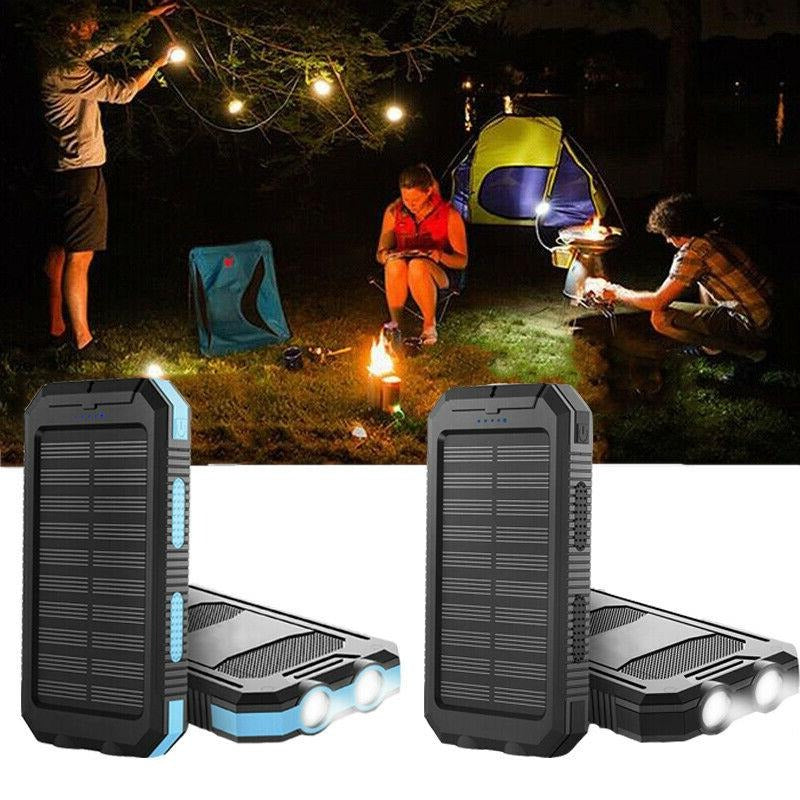 Portable Solar Power Bank with Dual Output Charging and LED Flashlights, Waterproof