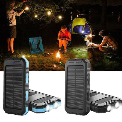 Portable Solar Power Bank with Dual Output Charging and LED Flashlights, Waterproof
