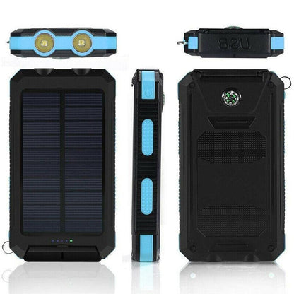 Portable Solar Power Bank with Dual Output Charging and LED Flashlights, Waterproof