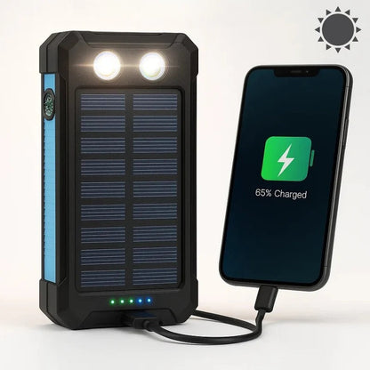Portable Solar Power Bank with Dual Output Charging and LED Flashlights, Waterproof