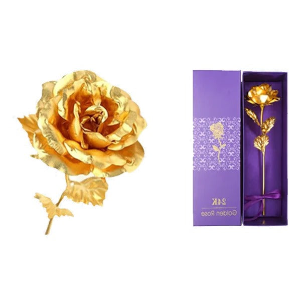 Preserved Real Rose with 24K Gold Coating and Gift Box, 11-12 Inches