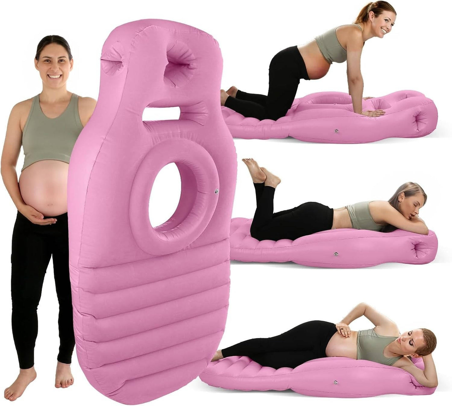 Inflatable Stomach Sleeping Pillow for Pregnancy with Center Belly Cutout and Dual Air Chambers