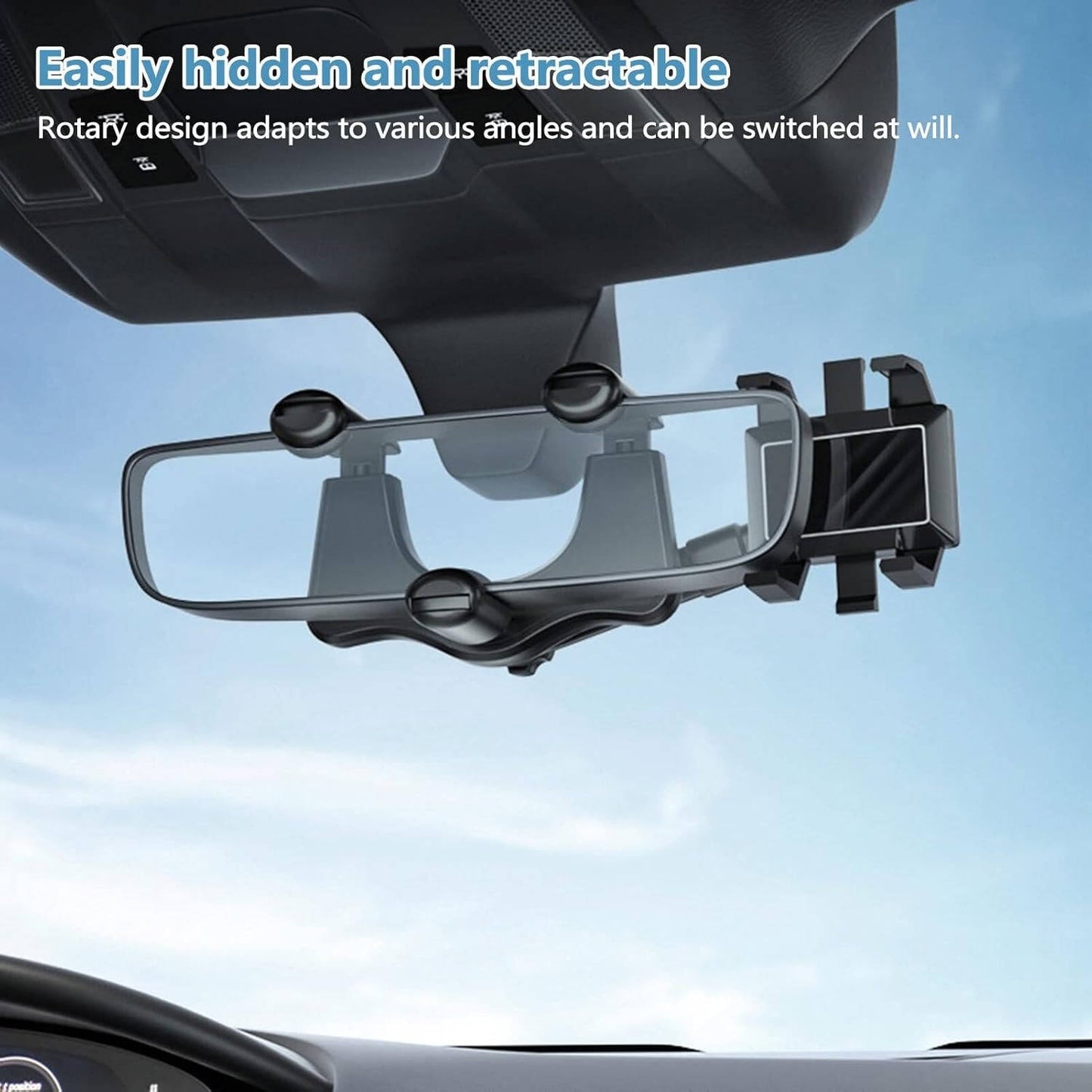 Rearview Mirror Phone Holder with 360 Degree Rotation and Foldable Design