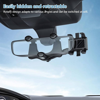 Rearview Mirror Phone Holder with 360 Degree Rotation and Foldable Design