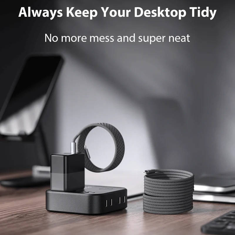 Self-Coiling Magnetic Charging Cable with Braided Protection and Interchangeable Tips