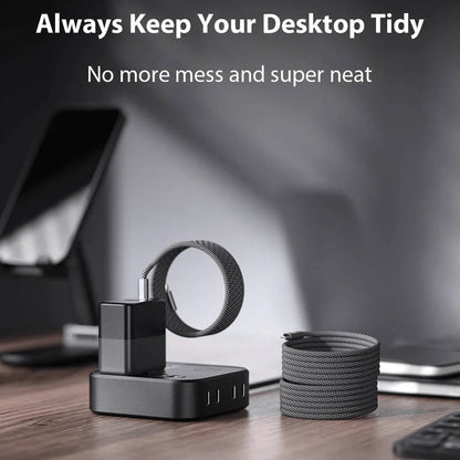 Self-Coiling Magnetic Charging Cable with Braided Protection and Interchangeable Tips