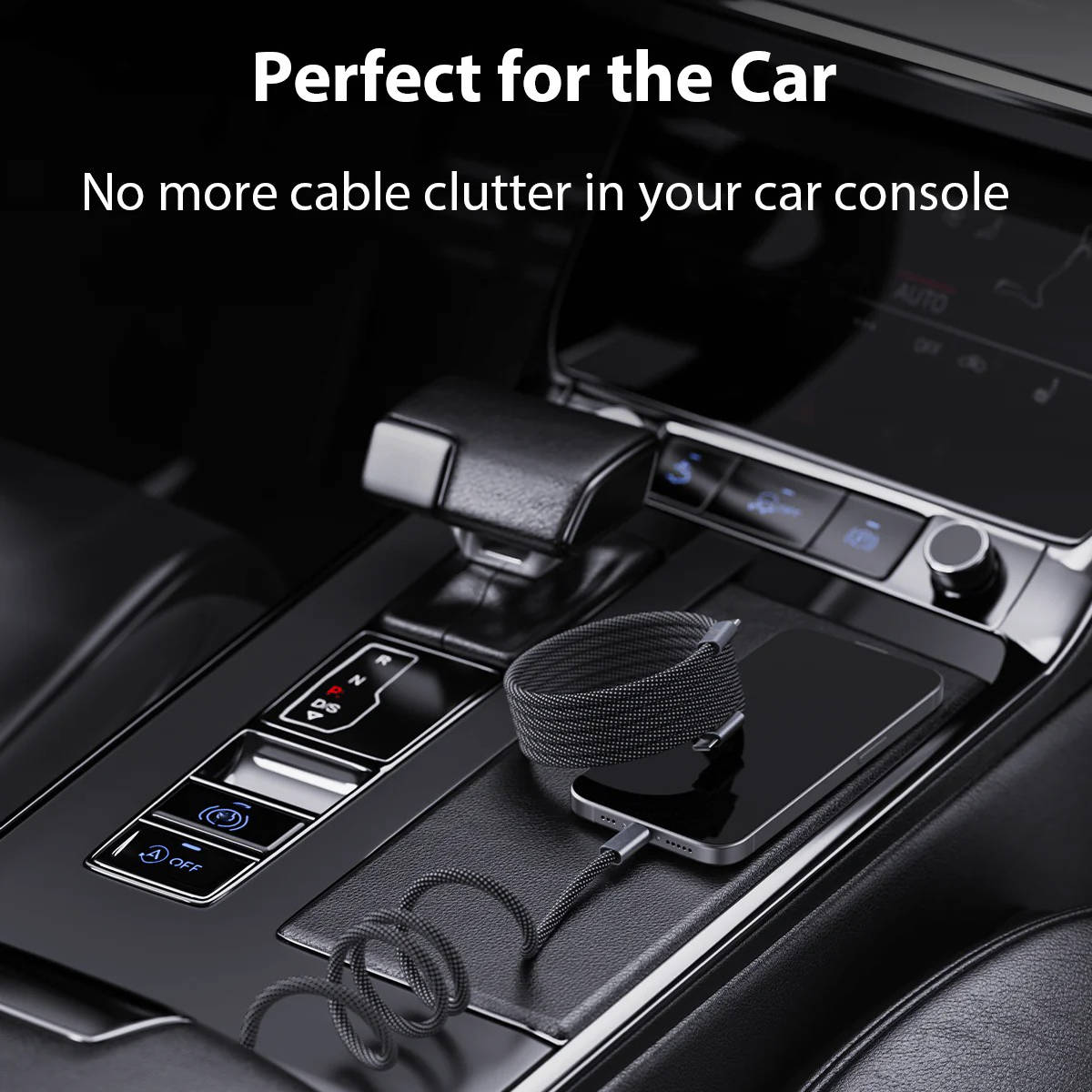 Self-Coiling Magnetic Charging Cable with Braided Protection and Interchangeable Tips