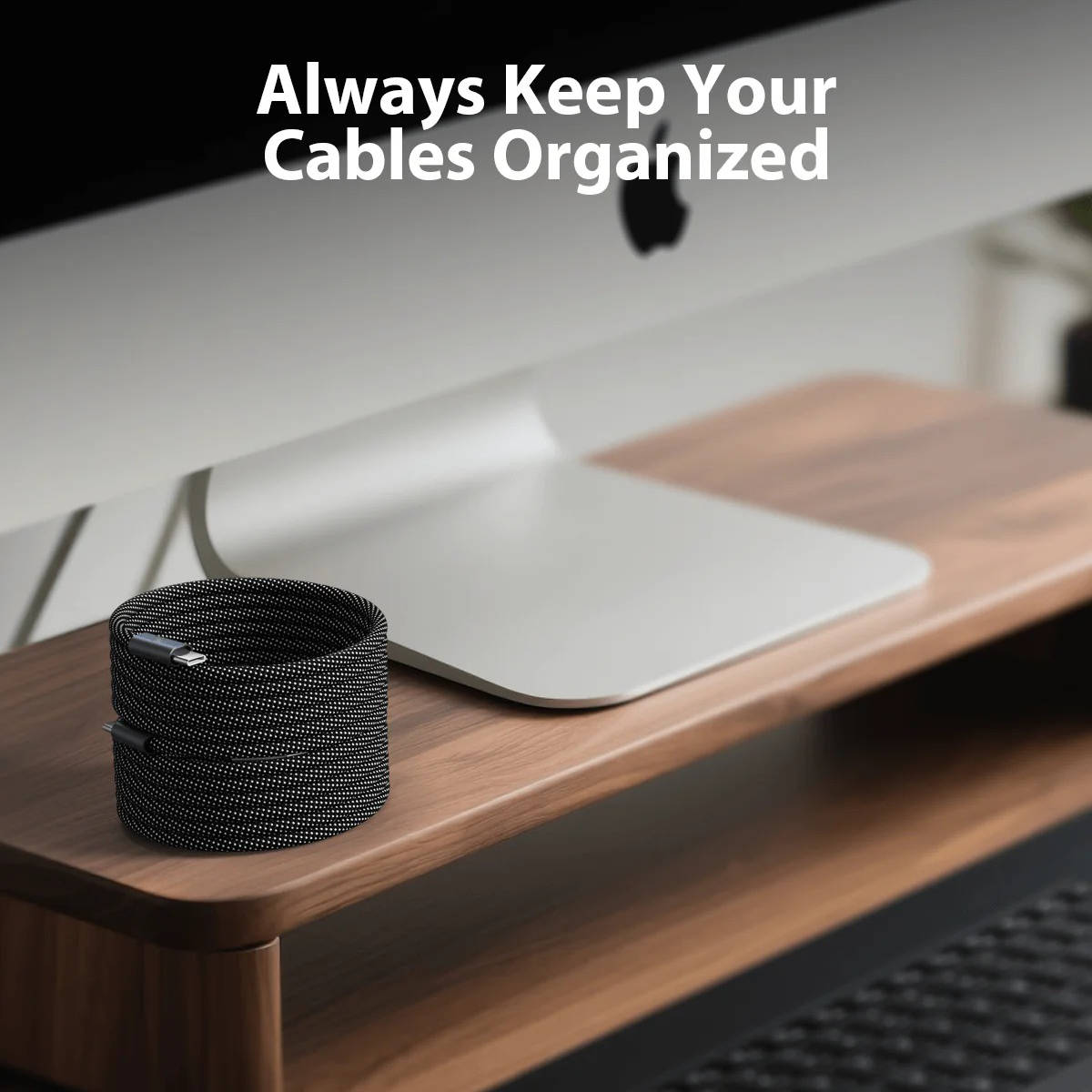 Self-Coiling Magnetic Charging Cable with Braided Protection and Interchangeable Tips