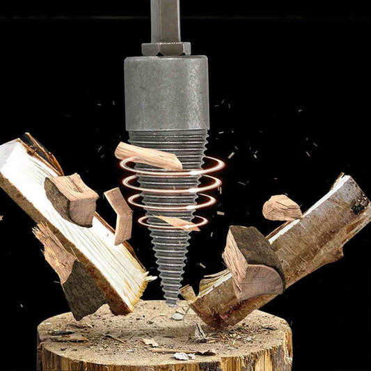 Wood Splitting Drill Bit with Threaded Design and High Carbon Steel, 3 Handle Adapters