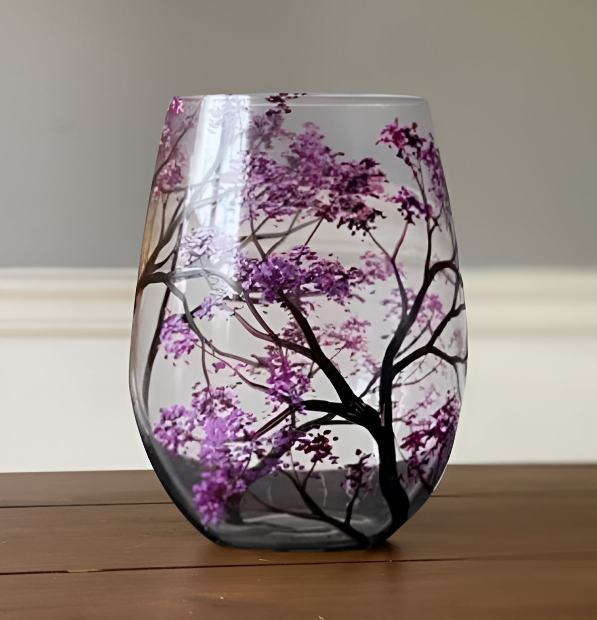 Hand Painted Wine Glasses with Seasonal Tree Design Set of 4