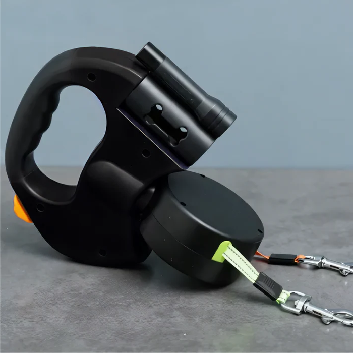 Retractable Dual Dog Leash with 360° Swivel and LED Light, 132lb Capacity