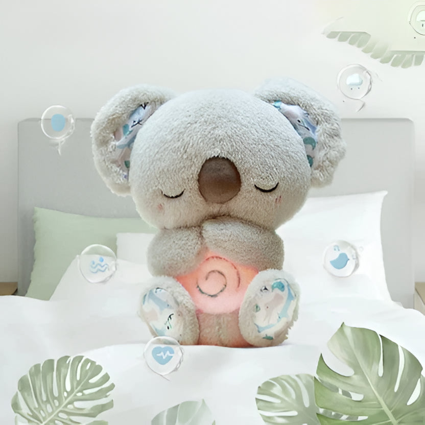 Breathing Koala Plush Toy with Heartbeat Sounds and Chest Light, Auto Timer