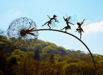Metal Fairy Garden Stakes with Dandelion Design, 25-45 Inches Tall