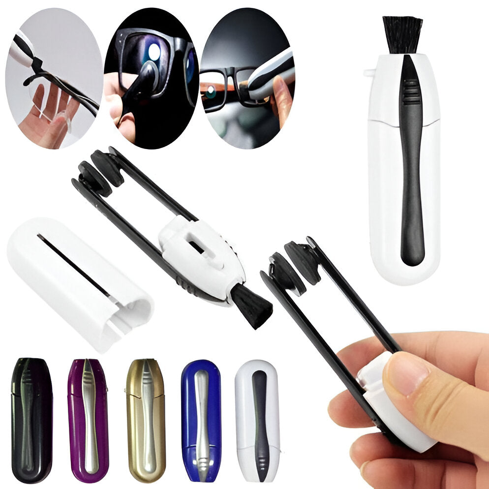 Eyeglass Cleaner with Retractable Brush and Carbon Pads, Pocket Sized