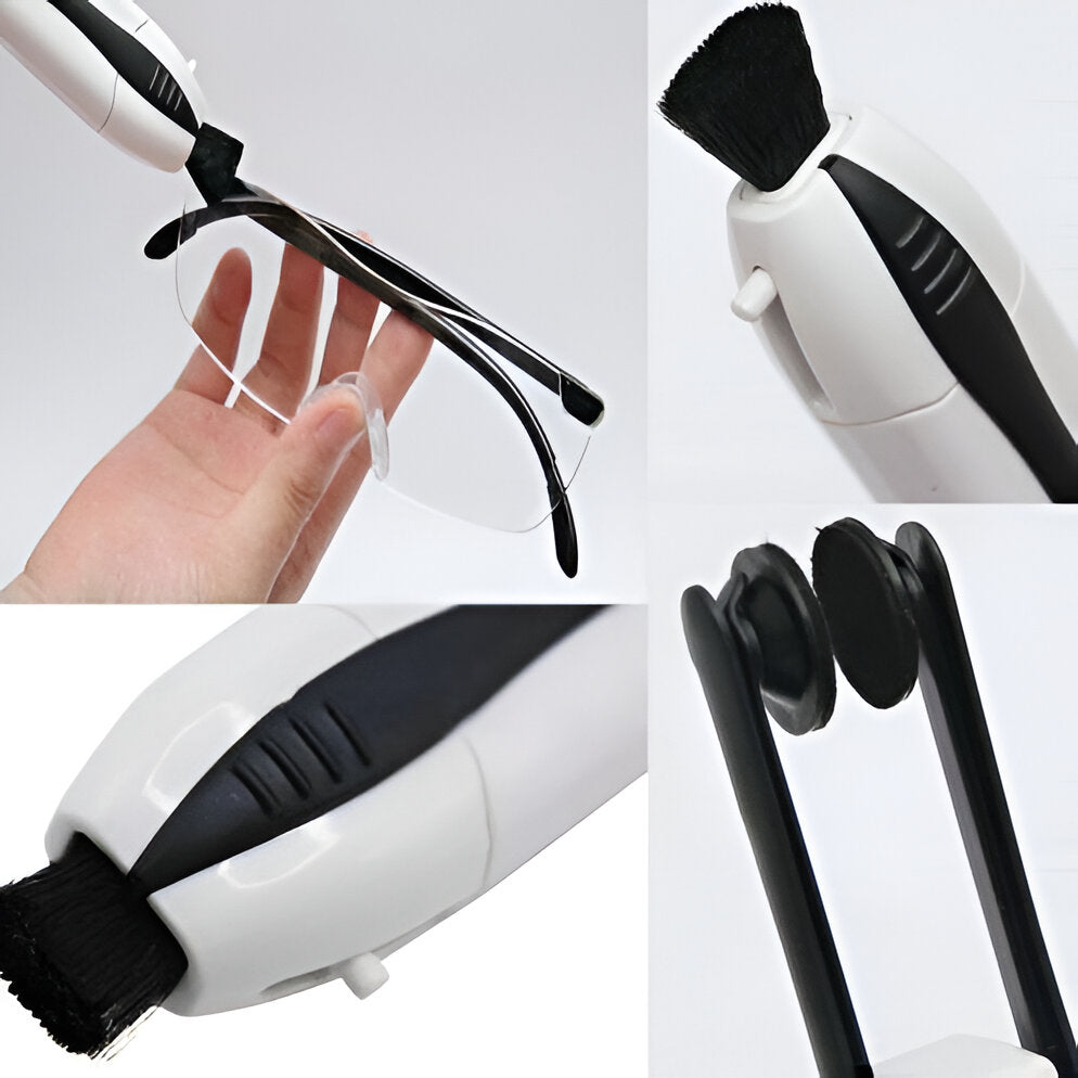 Eyeglass Cleaner with Retractable Brush and Carbon Pads, Pocket Sized