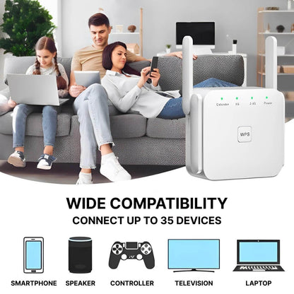 WiFi Signal Repeater with Wall Penetrating Antenna and Multi-Device Support