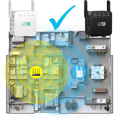 WiFi Signal Repeater with Wall Penetrating Antenna and Multi-Device Support