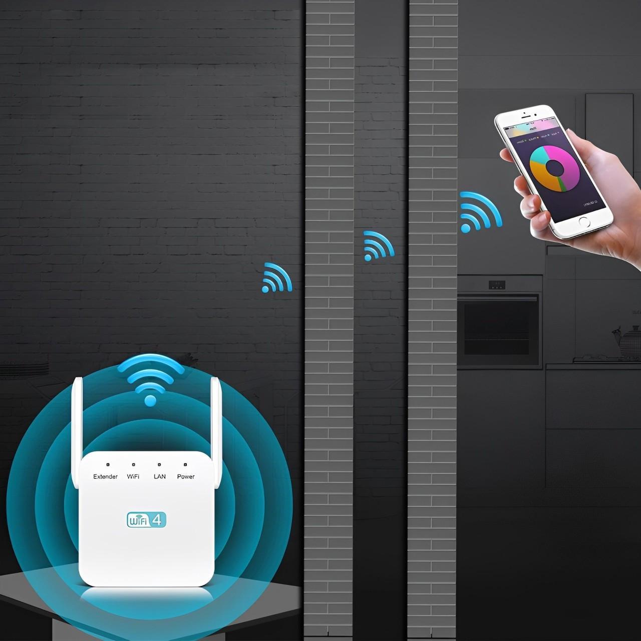 WiFi Signal Repeater with Wall Penetrating Antenna and Multi-Device Support