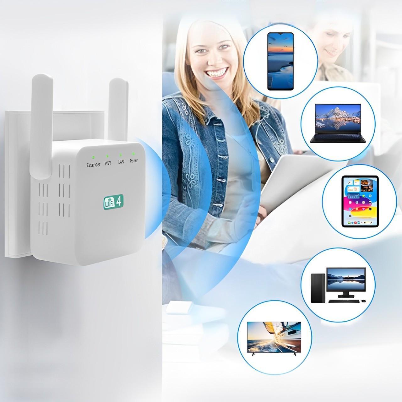 WiFi Signal Repeater with Wall Penetrating Antenna and Multi-Device Support