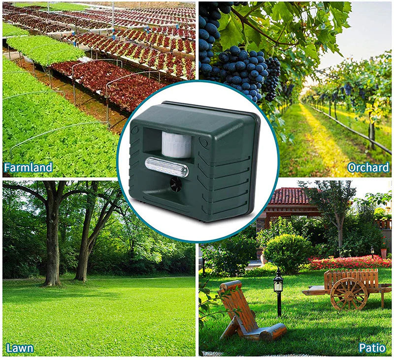 Ultrasonic Animal Repeller with Motion Sensor and Weather Sealed Housing for Gardens
