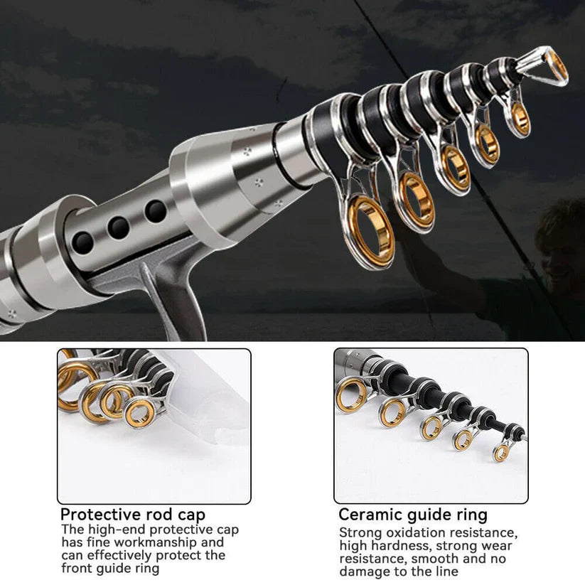 Telescopic Fishing Rod Kit with Spinning Reel and Tackle Bag, 5.9ft Carbon Fiber